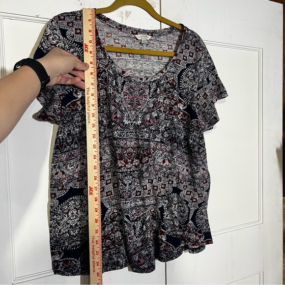 Lucky Brand Bohemian Short Sleeve Top Floral Size 1X Pink Red Blue White - Picture 5 of 6